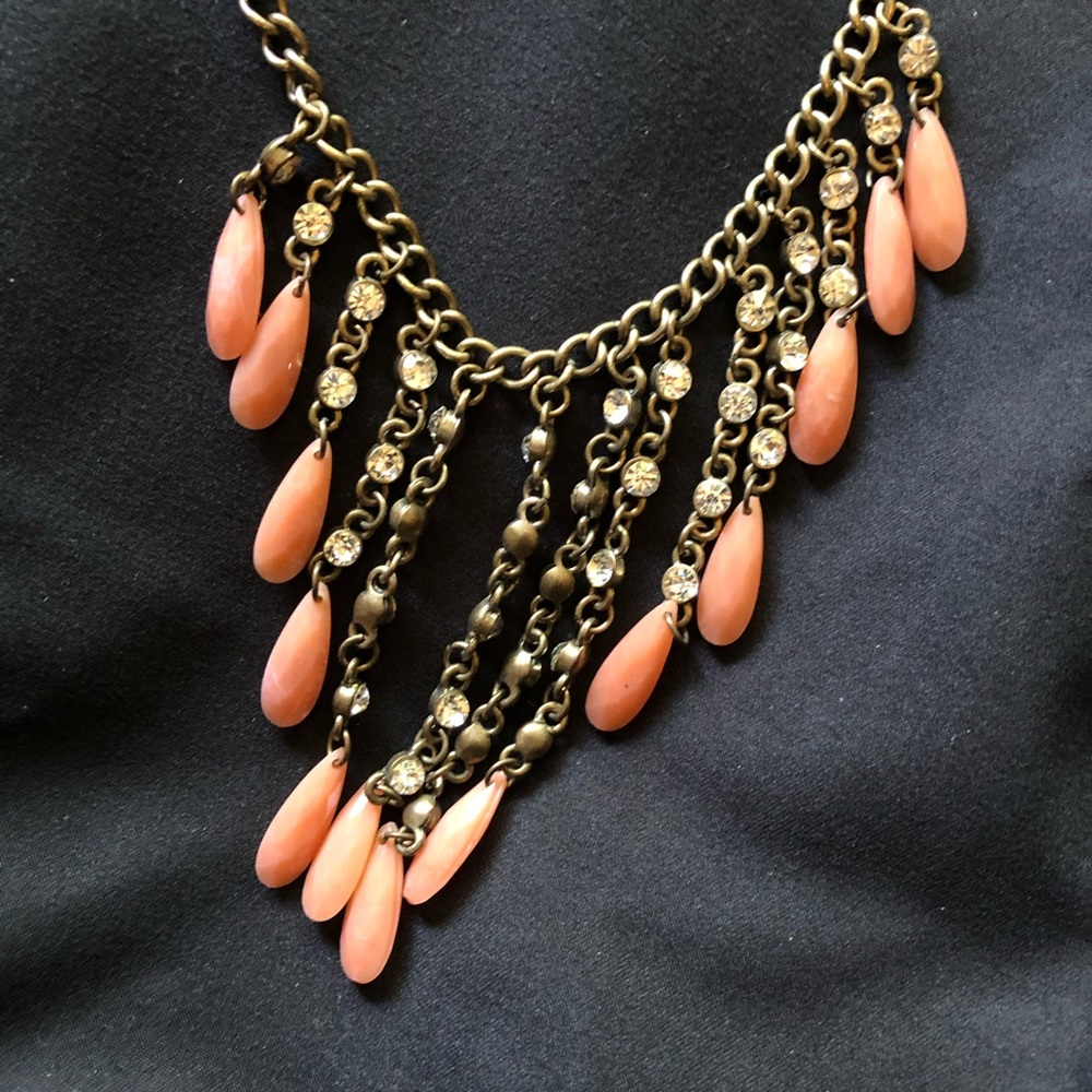 🔥🔥dangling coral and rhinestone jewel statement layered necklace